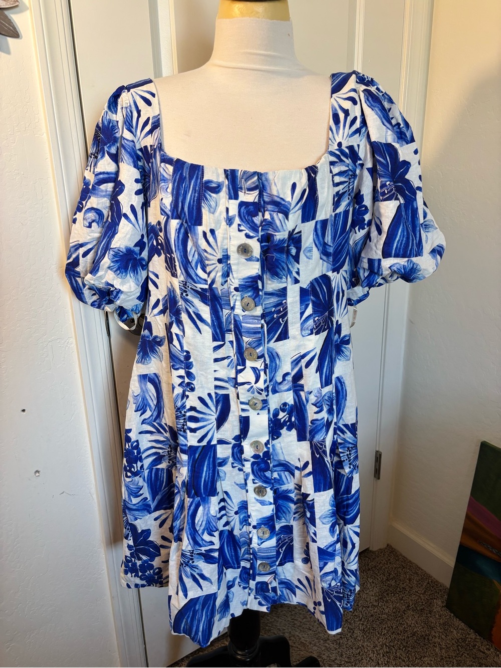 Farm Rio Blue and White Dress